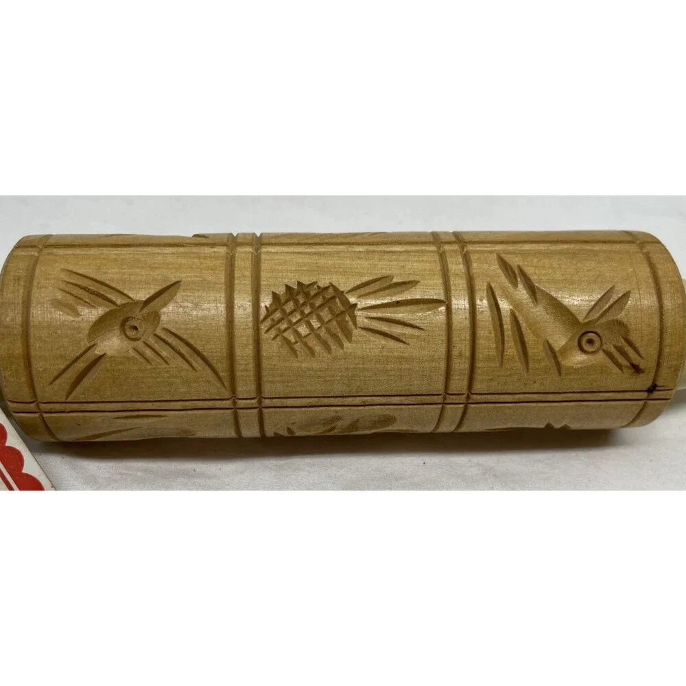 Vintage Carved Wooden Dough Rolling Pin Press for Springerle Cookies 14Lx2